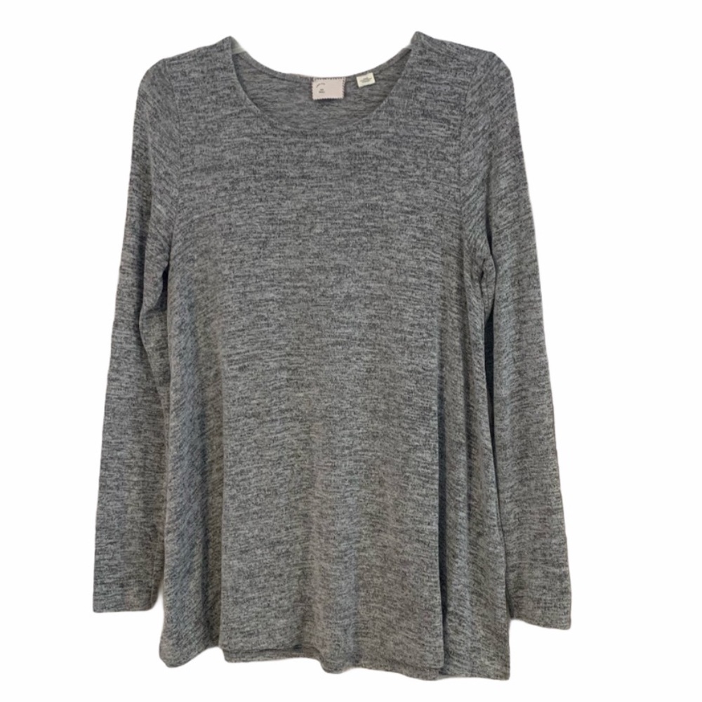 Anthropologie 9-H15 Tunic Top Gray Boho Flutter Sleeve Side Slit Cozy Layering